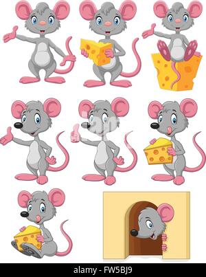 Cartoon funny mouse collection set Stock Vector