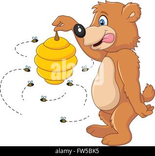 Cute bear holding Bee hive Stock Vector