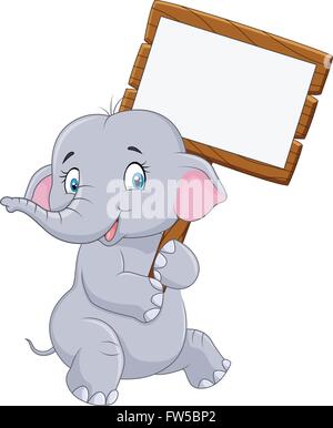 Cartoon funny elephant holding blank sign Stock Vector