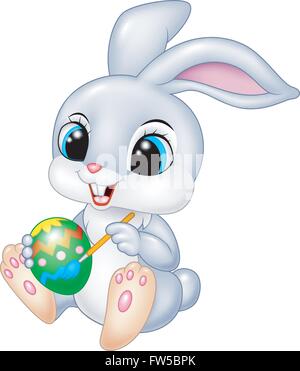 Cartoon funny Easter Bunny painting an egg Stock Vector