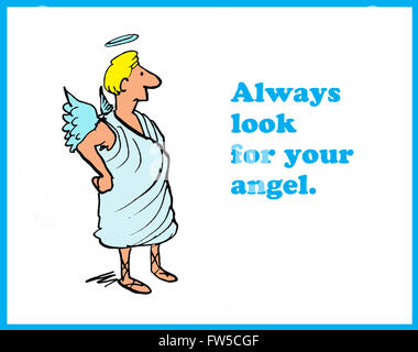 Cartoon illustration to 'always look for your angel'. Stock Photo