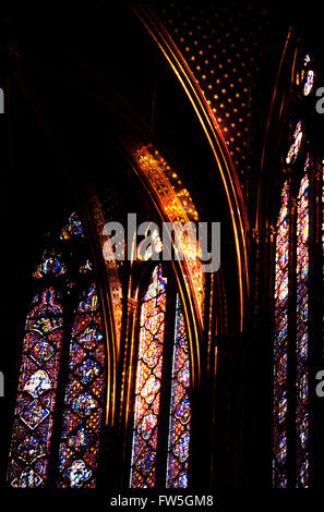 Paris  - Sainte Chapelle    13th C. Stained Glass Windows    & Fleur-de-Lys Arches Stock Photo