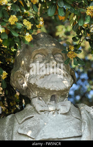 Verdi bust, Venice; bust of Italian opera composer Giuseppe Verdi, whose woks were staged at the Fenice theatre, and whose opera Otello is set in Venice. In the gardens of the Giardini Pubblici, Castello district. Stock Photo