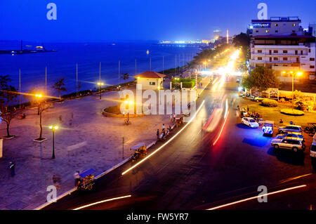 Aerial view of Sisowath Quay, Phnom Penh, Cambodia Stock Photo