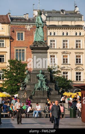 Poland, Krakow, Old Town Square, Adam Mickiewicz monument Stock Photo