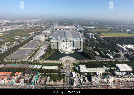 Aerial view of the Dhammakaya complex with the Wat Phra Dhammakaya Temple, Khlong Luang District, Pathum Thani, Bangkok Stock Photo