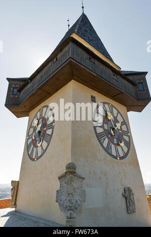 old clock tower Uhrturm on Schlossberg fortress in Graz, Austria Stock Photo