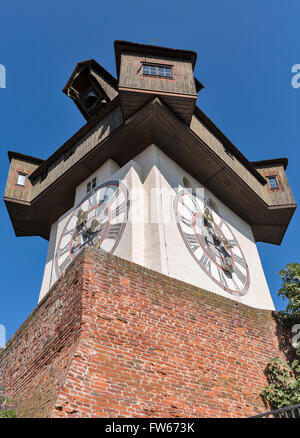 old clock tower Uhrturm on Schlossberg fortress in Graz, Austria Stock Photo