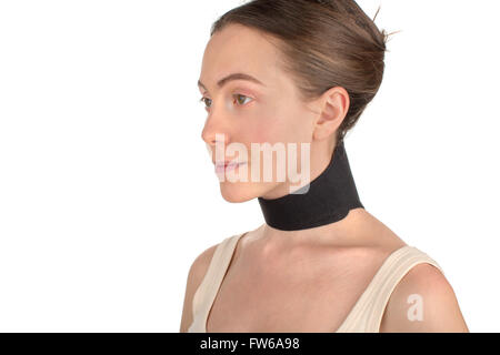 Woman wearing neck brace, bandage Stock Photo