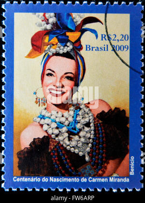 BRAZIL - CIRCA 2009: A stamp printed in Brazil shows Carmen Miranda, circa 2009 Stock Photo