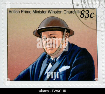 FIJI - CIRCA 2005: A stamp printed in Fiji shows British Prime Minister Winston Churchill, circa 2005 Stock Photo