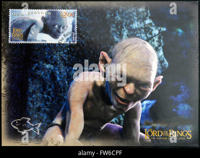 NEW ZEALAND - CIRCA 2003: A stamp printed in New Zealand dedicated to The Lord of the Rings shows Gollum, circa 2003 Stock Photo