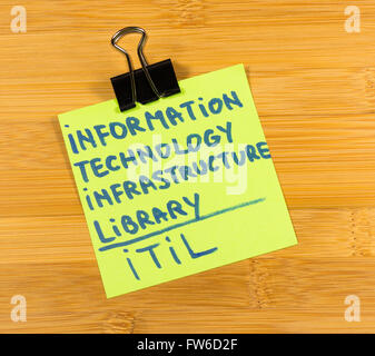 ITIL, Information technology infrastructure library sticky note on wooden background Stock Photo