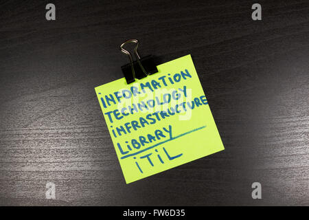 ITIL, Information technology infrastructure library sticky note on wooden background Stock Photo