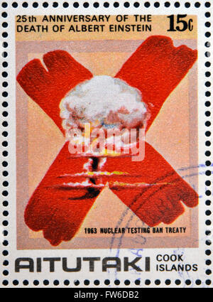 AITUTAKI (ARAURA), 1980: stamp printed in Cook Islands in honor of Mathematician Physicist Nobel Prize Winner Albert Einstein Stock Photo