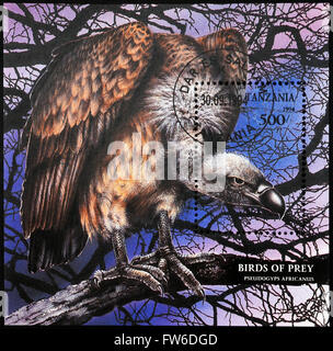 TANZANIA - CIRCA 1994: stamp printed in Tanzania shows bird of prey (pseudogyps africanus), circa 1994 Stock Photo