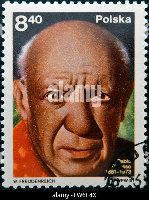 POLAND - CIRCA 1981: A stamp printed in Poland shows Pablo Picasso (1881-1973), artist, circa 1981 Stock Photo