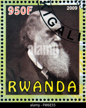 RWANDA - CIRCA 2009:  stamp printed in Rwanda dedicated to Charles Darwin, circa 2009 Stock Photo