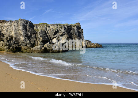 Beach and cliff at Quiberon peninsula in France Stock Photo