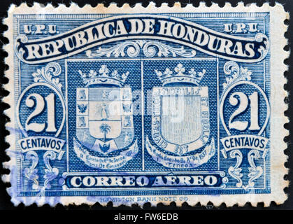 HONDURAS - CIRCA 1970: A stamp printed in Honduras shows historical shields, circa 1970 Stock Photo