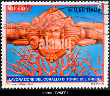 ITALY - CIRCA 2010: A stamp printed in Italy shows crafts Coral Tower of the Greek, circa 2010 Stock Photo