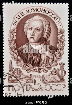 USSR - CIRCA 1986: A stamp printed in USSR commemorates Mikhail Lomonosov Stock Photo