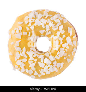 Banana donut in yellow glaze with chips Stock Photo