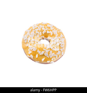 Banana donut in yellow glaze with chips Stock Photo