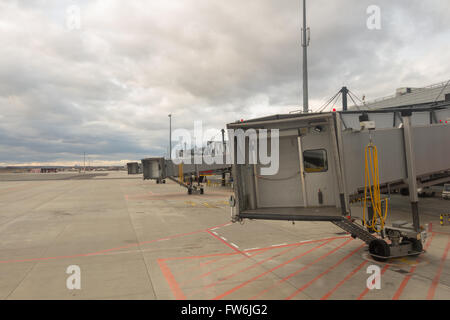 Jetway waiting for a plane to arrive on airport Stock Photo