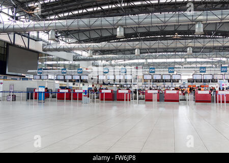 Departures hall of Vaclav Havel Airport Prague on February 10,2016. Prague Airport is the operator of the most important interna Stock Photo