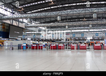 Departures hall of Vaclav Havel Airport Prague on February 10,2016. Prague Airport is the operator of the most important interna Stock Photo