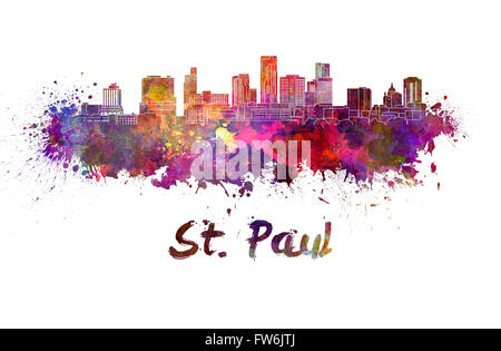 Saint Paul skyline in watercolor splatters with clipping path Stock Photo