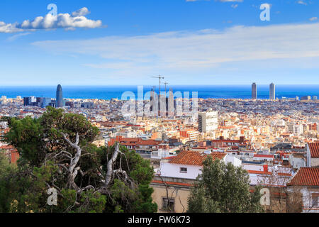 Panoramic view of Barcelona from Park Guell in a summer day in Spain Stock Photo