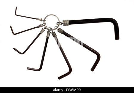 set of allenkeys on a ring on a white background cut out inbus Stock Photo
