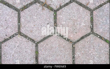 HD seamless texture, hexagonal stone block pavement for exterior with grass Stock Photo