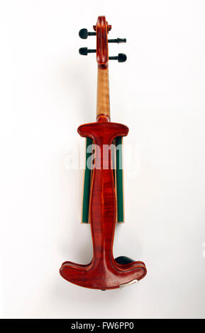 Skeleton violin, back. Wooden acoustic instrument used for practice or with an electric pick up Stock Photo