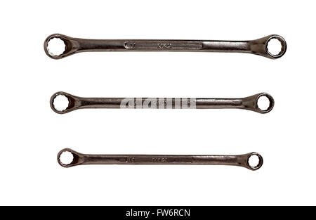 ring spanners on a white background boxed end wrenches Stock Photo