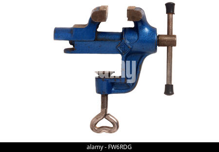 blue metal vise on a white background cutout Stock Photo