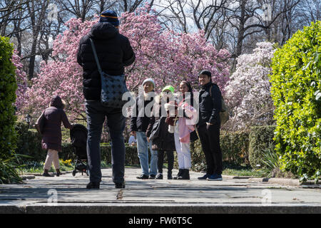 Tourists Enjoying The Conservatory Garden, Central Park, NYC Stock Photo