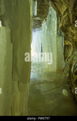 Ice formations created by water seeps at Eben Ice Caves in Hiawatha National Forest, Upper Peninsula, Michigan, USA Stock Photo