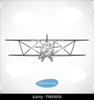 Vector retro airplane illustration. Biplane. Stock Vector