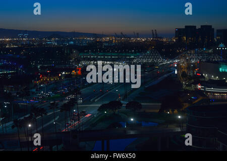 Dusk settles over the Port of Long Beach, CA Stock Photo