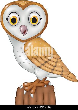 Cartoon barn owl posing isolated on white background Stock Vector