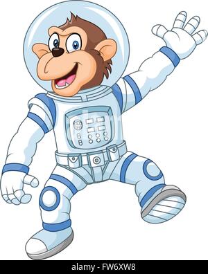 Cartoon funny monkey wearing astronaut costume Stock Vector
