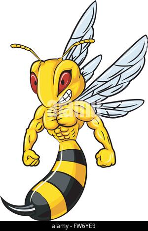 Illustration of strong bee mascot isolated on white background Stock Vector