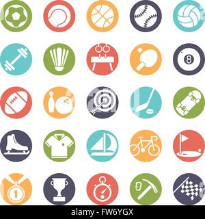 Sports glyph icons set, negative in colored circles Stock Vector