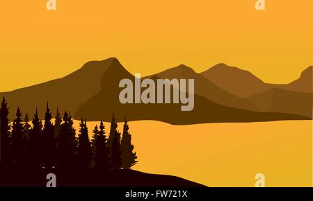 Silhouette of mountain at sunset Stock Vector