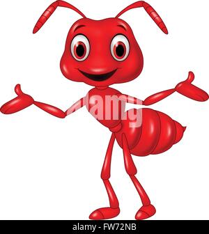 Cartoon red ant waving isolated on white background Stock Vector