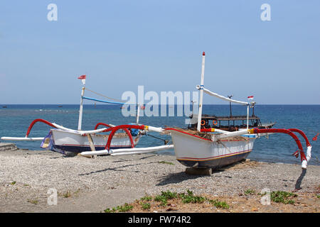 Fishing boats on Lovina Beach, Bali, Indonesia, Asia Stock Photo