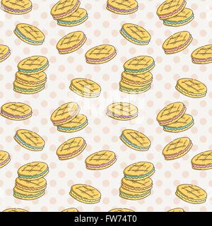 Seamless pattern of double cookies with a layer of cream, sweets or pastilles. Stock Vector